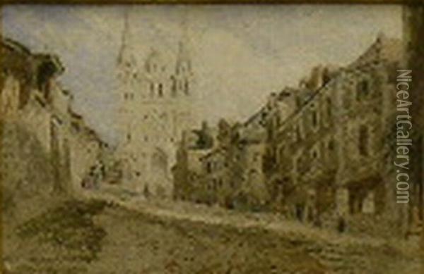 View Of The Cathedral At Angers Oil Painting - George Robert Lewis