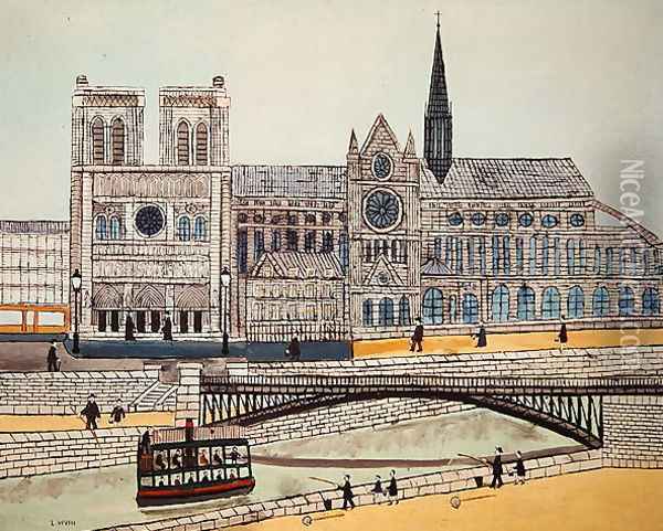 Notre-Dame south side, c.1933 Oil Painting - Louis Vivin
