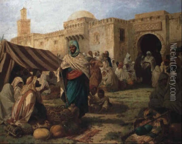 The Marketplace, Tangiers Oil Painting - Robert Kemm
