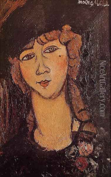 Head of a Woman in a Hat Oil Painting - Amedeo Modigliani