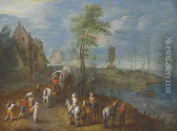 Travelers by the shore Oil Painting - Jan The Elder Brueghel