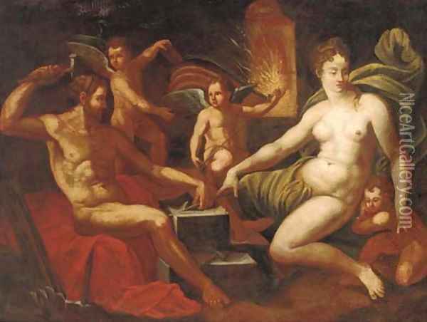 Venus at the Forge of Vulcan Oil Painting - Jacob De Backer