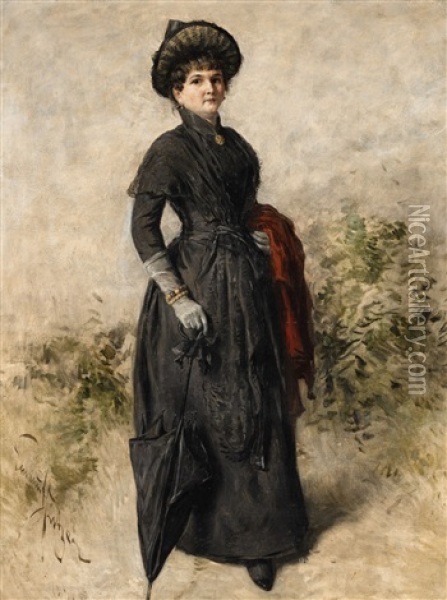 Portrait Of A Lady In A Black Dress Oil Painting - Emmanuel Spitzer