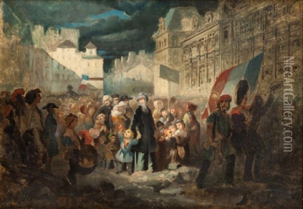 La Place De L'hotel De Ville Pendant La Revolution De Oil Painting - Clement-Auguste Andrieux
