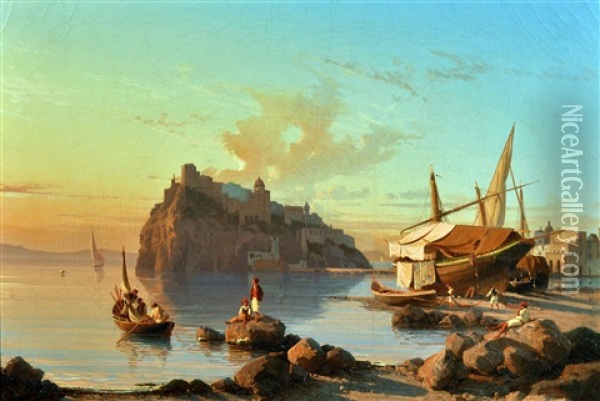 Veduta Del Castello Aragonese A Ischia Oil Painting - Alessandro la Volpe