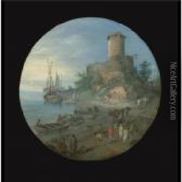 A Coastal Landscape With A Capriccio Of The Tomb Of Thescipii Oil Painting - Jan Brueghel the Younger