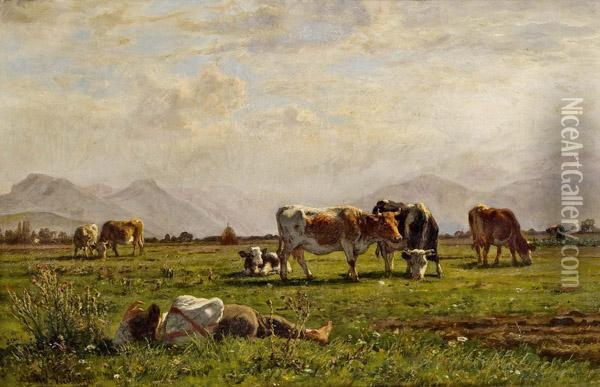 Viehweide Oil Painting - Wilhelm Kuhling