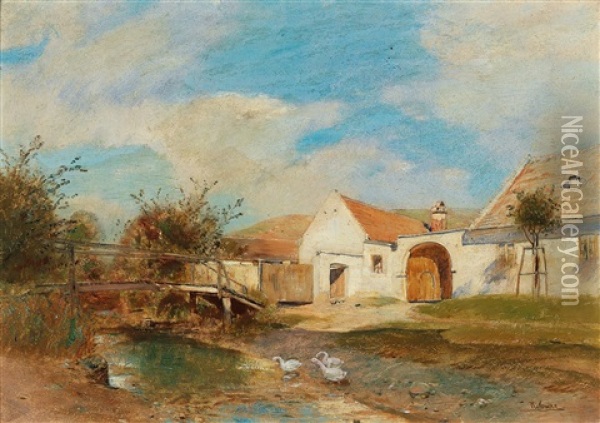 Dorflandschaft Von Deutsch-altenburg [village Landscape Of Deutsch-altenburg] Oil Painting - Rudolf Ribarz