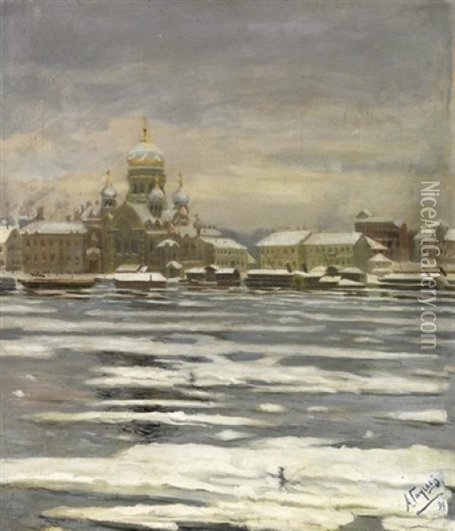 Ansicht Von St. Petersburg (?) Im Winter Oil Painting - Alexander Fedorovich Gaush
