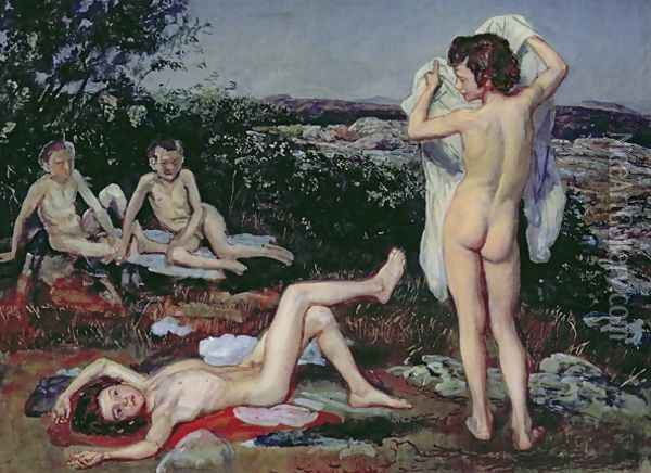 Four Naked Boys Oil Painting - Alexander Ivanov
