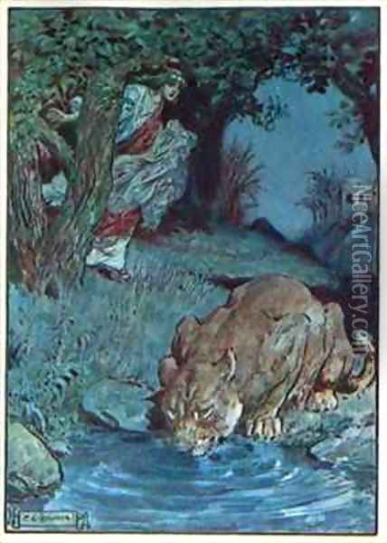Thisbe and the Lioness Oil Painting - Charles Edmund Brock