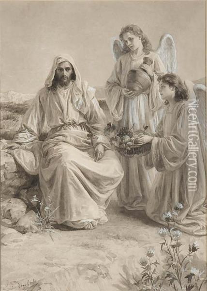 The Risen Christ Receiving Gifts From Angels Oil Painting - Frantisek Bohumil Doubek