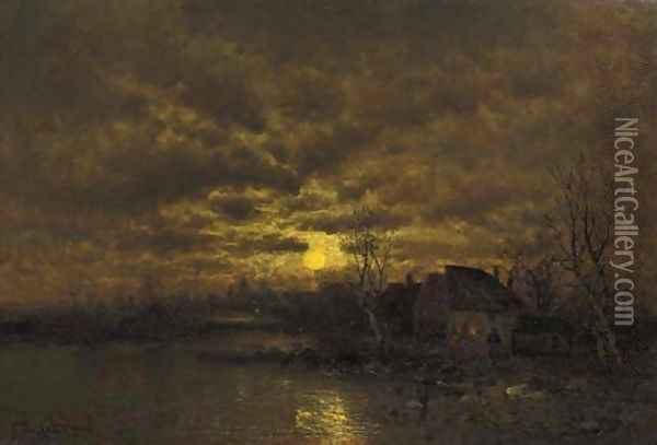 A river landscape at dusk Oil Painting - Johann II Jungblut