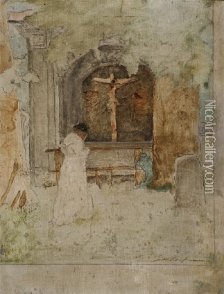 Junge Frau Vor Einem Altar Betend Oil Painting - Isidor Kaufmann