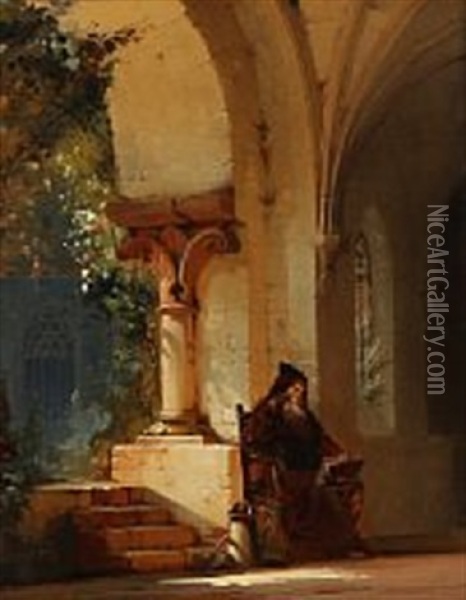 A Monk In A Monastery Oil Painting - Friedrich Carl Mayer