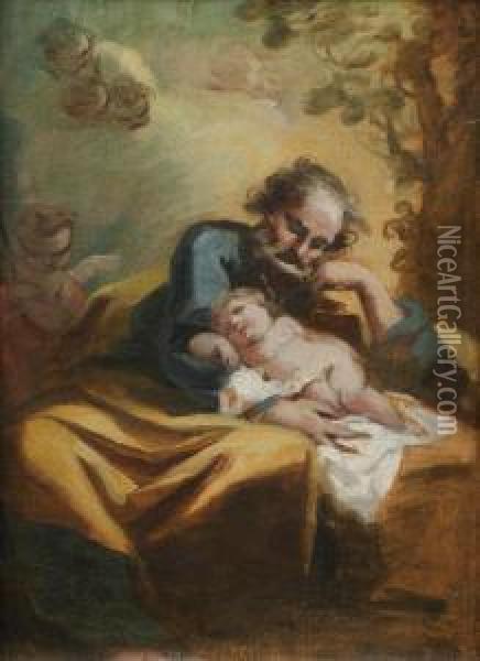 Saint Joseph Et L'enfant Jesus Oil Painting - Domenico Pedrini