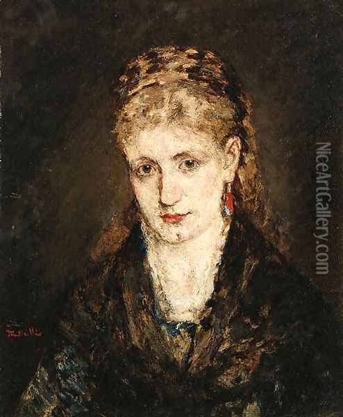 Woman in black Oil Painting - Adolphe Joseph Thomas Monticelli