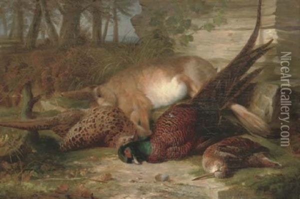 Still Life Of Dead Game In A Landscape Oil Painting - Abel Hold