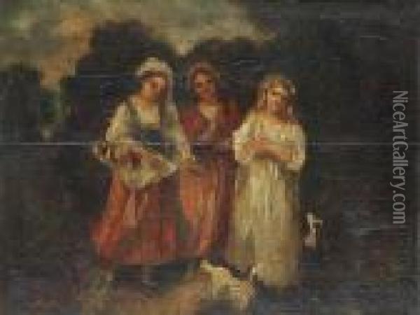 Tre Kvinnor I Landskap Oil Painting - Narcisse Virgilio Diaz De La Pena