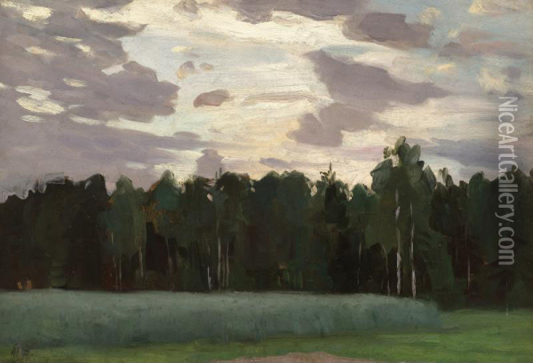 Landscape At Dusk Oil Painting - Nicolai Alexandrov. Klodt