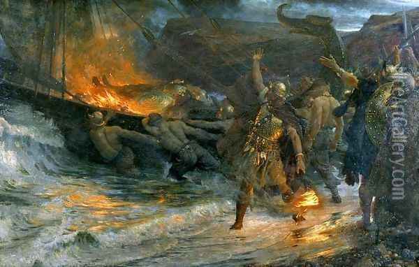 Funeral of a Viking Oil Painting - Sir Thomas Francis Dicksee