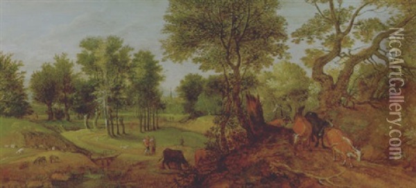 Landschaft Mit Kuhen Auf Einem Weg Oil Painting - Gillis Claesz De Hondecoeter