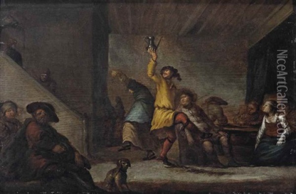 Peasants Dancing, Smoking And Drinking In An Inn Oil Painting - Adriaen Pietersz van de Venne