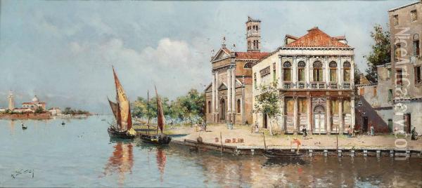 Settlements On The Venetian Lagoon Oil Painting - Antonio Maria de Reyna