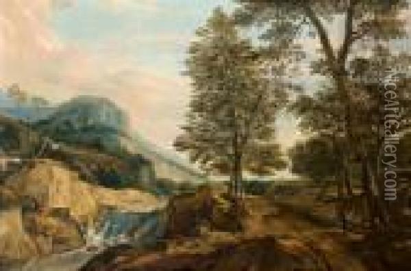 Ampio Paesaggio Di Montagna Con Torrente Oil Painting - Roelandt Roghman