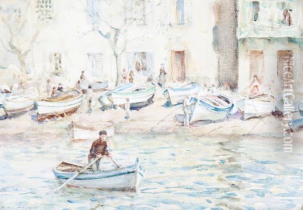 Boats At Cassis Oil Painting - Henry Scott Tuke