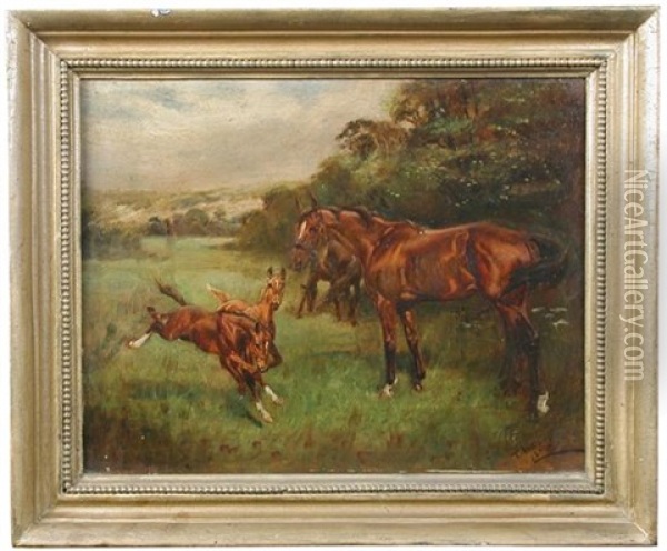 Mare And Foals Oil Painting - Thomas Ivester Lloyd