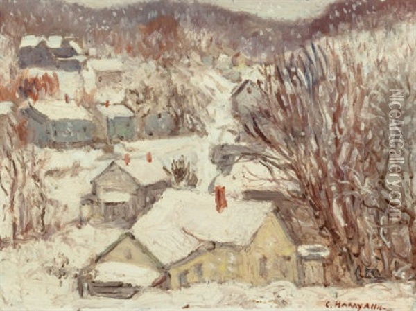 A Snowy Village Oil Painting - C. Harry Allis