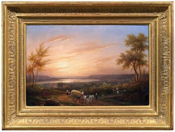 Weite Flusslandschaft Bei Sonnenuntergang Oil Painting - Auguste Thomas Pierre Philippe