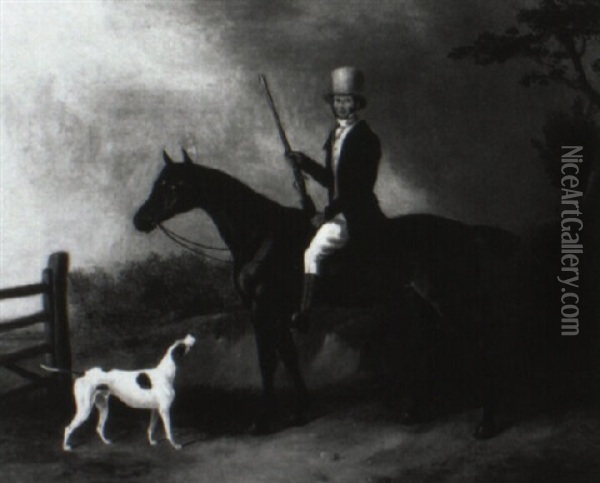 Gentleman With His Hunter And Pointer Oil Painting - William Barraud