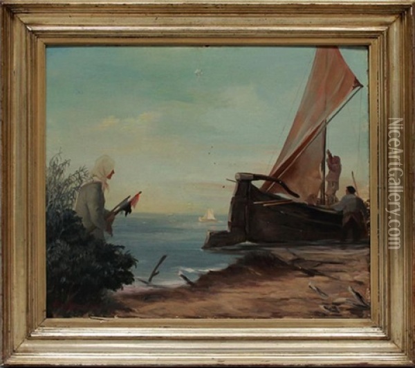 Segelboot Am Ufer Oil Painting - Fritz Burmann