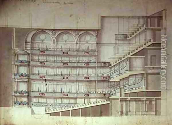 Drury Lane Theatre sectional drawing of the interior Oil Painting - Henry Holland