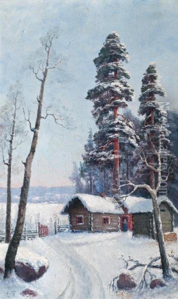 Snow In The Back Yard Oil Painting - Ellen Favorin