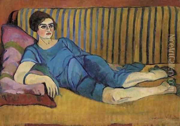 Femme allongee sur un canape Oil Painting - Suzanne Valadon