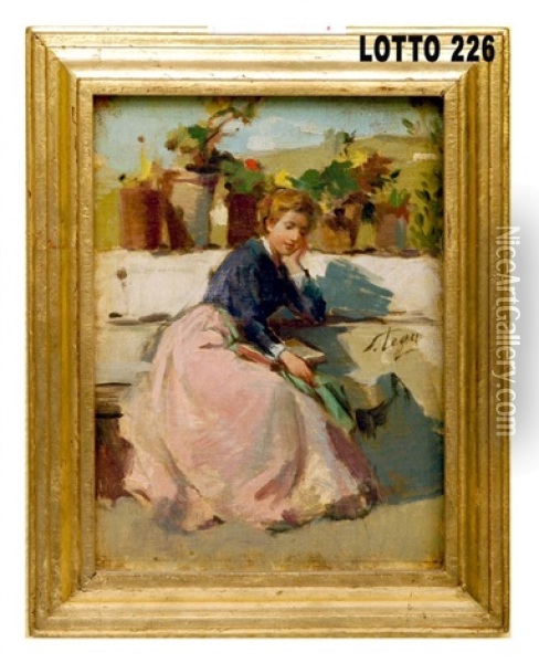 Fanciulla In Lettura Oil Painting - Silvestro Lega