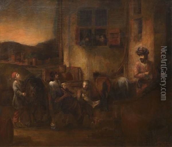 Den Barmhjertige Samaritan (kopi Etter Rembrandt) Oil Painting - Harriet Backer