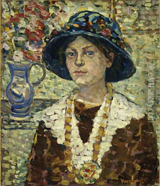Portrait of a Girl with Flowers Oil Painting - Maurice Brazil Prendergast