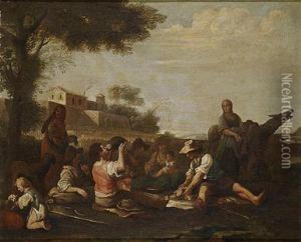 Merienda De Campesinos Oil Painting - Michelangelo Cerqouzzi