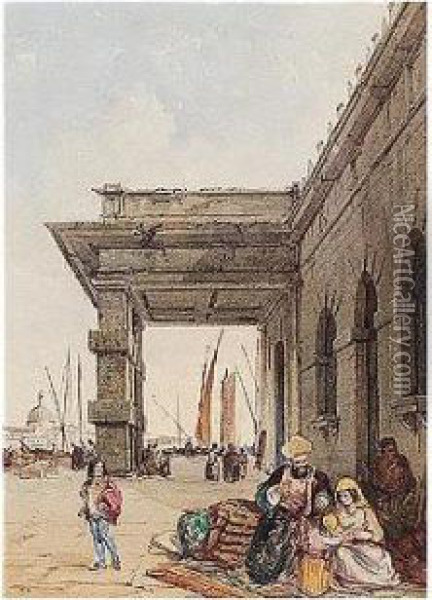 Turkish Merchants, The Dogana Di Mare, Venice Oil Painting - Edward Pritchett