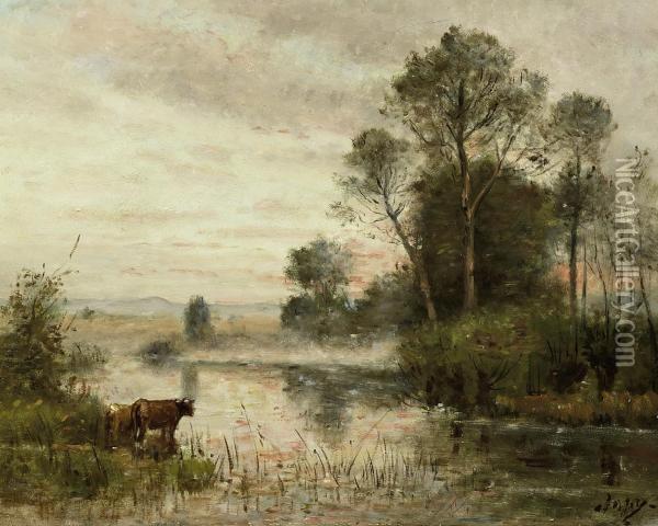Dusk At The Watering Hole Oil Painting - Louis-Aime Japy