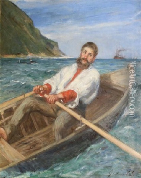 Rameur Dans La Baie, Region Du Guipuzcoa, Pays-basque Oil Painting - Paul Henri Collin