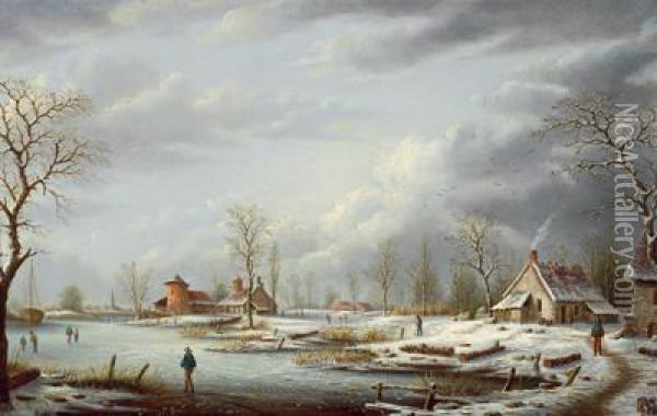 Un Paesaggio Invernale Con Viaggiatori Oil Painting - Albert Alexandre Lenoir