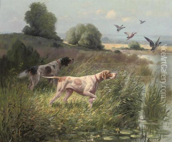 Pointers Flushing Out The Quarry Oil Painting - Eugene Petit