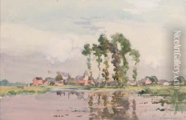 A Lakeside Town Oil Painting - Cornelis Vreedenburgh