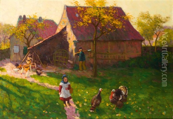 Rheinisches Gehoft Oil Painting - Fritz Schnitzler