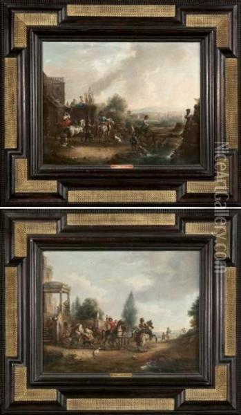 Cavalieri A Palazzo Oil Painting - Pieter Wouwermans or Wouwerman